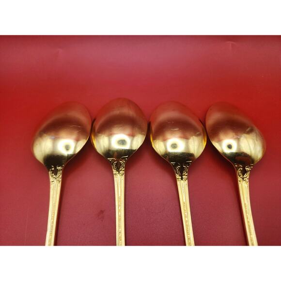 Set of 4 Golden Rexford Gold Electroplate Soup Spoons 7.5” National Stainless - Picture 6 of 7